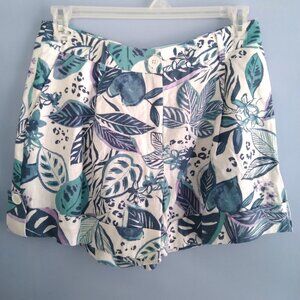 Blue Sol Womens Floral & Leaf Shorts - Size 6, White with Purple, Navy and Teal